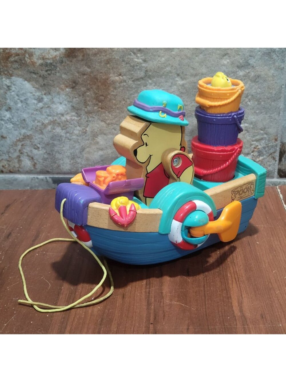 Vintage 2001 Fisher Price Disney Winnie the Pooh Pull Toy Boat No Music